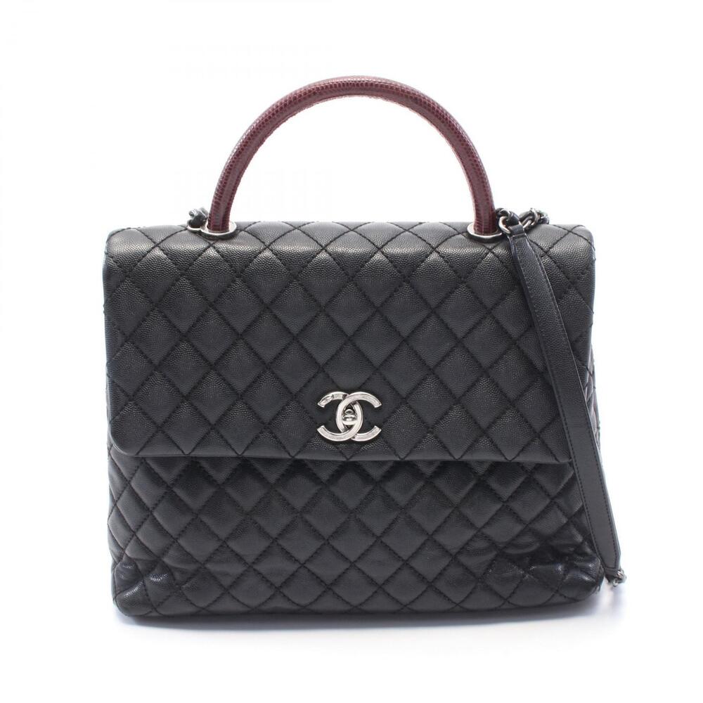 Chanel Matelasse Coco Handle Handbag Caviar Skin Grained Calfskin Exotic Leather